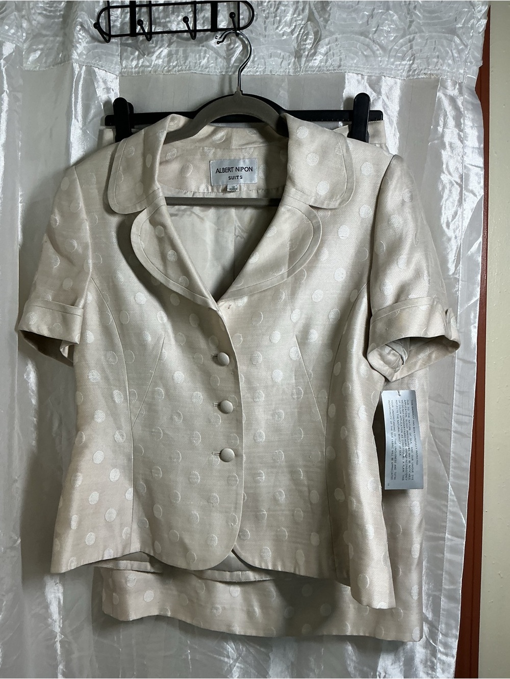Albert Nipon Cream Polka Dot Short Sleeve Top and skirt suit